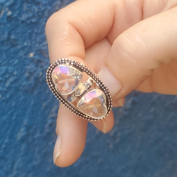 New Absolutely Stunning Heart Shaped Mystic Quartz Crystal 925 Silver Ring. - Picture 7 of 16